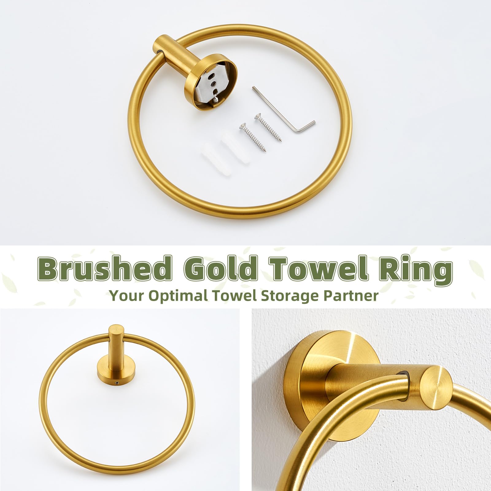 Aplusee Towel Ring For Bathroom Wall, Brushed Gold Hand Towel Ring Holder, Heavy Duty Sus 304 Stainless Steel Modern Bathroom Ac